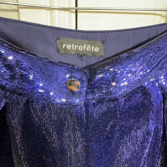 $395 Retrofete Women's Blue Cyd Sequined High Rise Zip Fly Shorts - Picture 5 of 9
